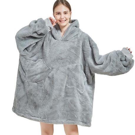 Unisex Grey Oversized Plush Hoodie Blanket - Gadgetly