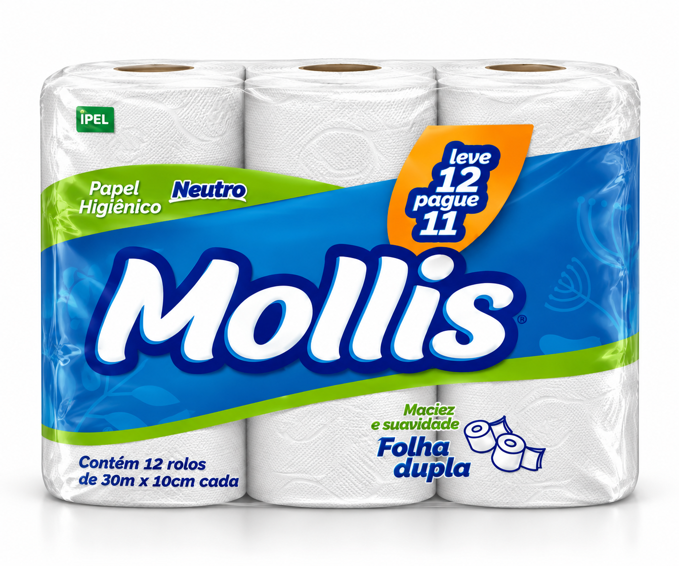 Papel Higiênico Folha Dupla Mollis 12 Rolos