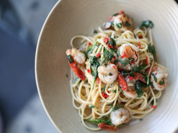 Order LINGUINE WITH PAN FRIED PRAWNS Online - Rococo Hawthorn