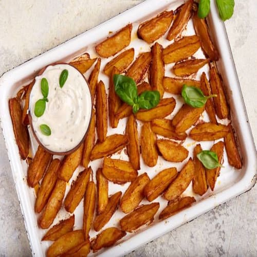 Seasoned Potato Wedges | Old Bay Roasted Potato Wedges with Vermont Cheddar Cheese Sauce | Chathlys Kitchen