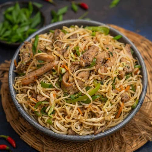 Chicken Noodles | Stir-Fried Noodles with Chicken and Veggies| Aldergrove Indian Bistro