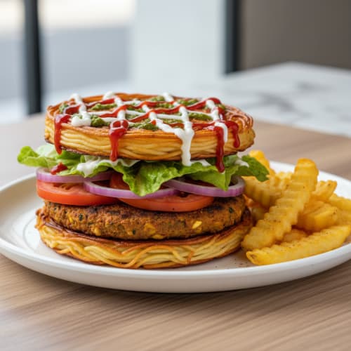 Order NOODLE BURGER W / Chips Online - Amritsar Sweets & Chaat