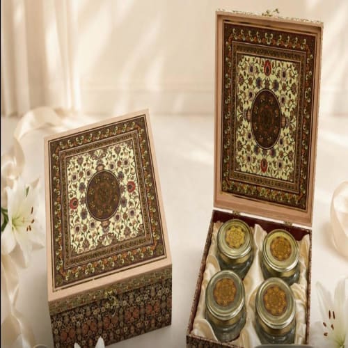 Order 4 Jar Brown & Gold Box with Assorted Nuts  Online - Amritsar Sweets & Chaat