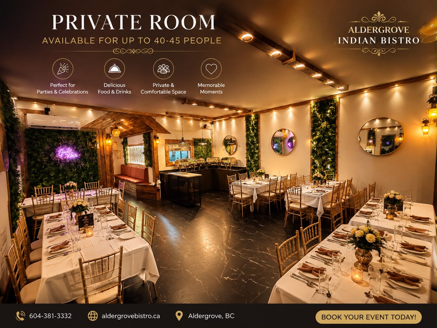 Aldergrove Indian Bistro Private Party Room