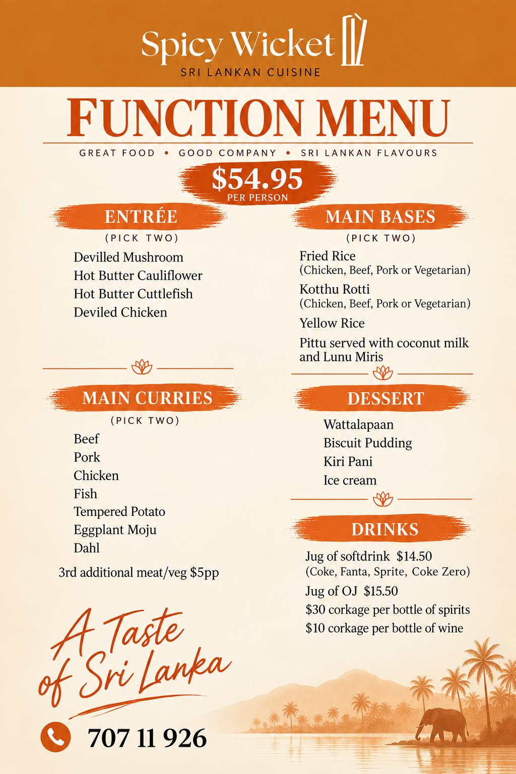 Spicy Wicket Function Menu