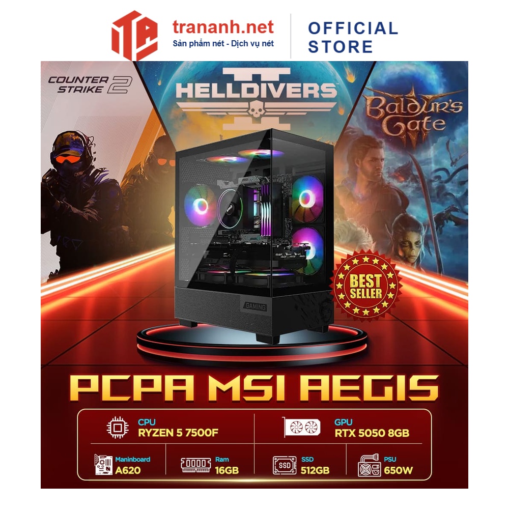 Máy tính PCPA MSI Aegis (Ryzen 5 7500F/16GB/RTX 5050 8G/650W)