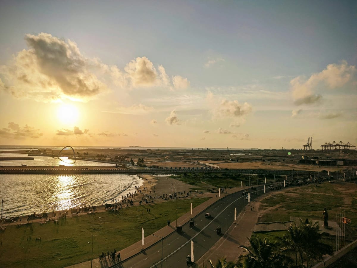 Galle Face Green promenade at sunset