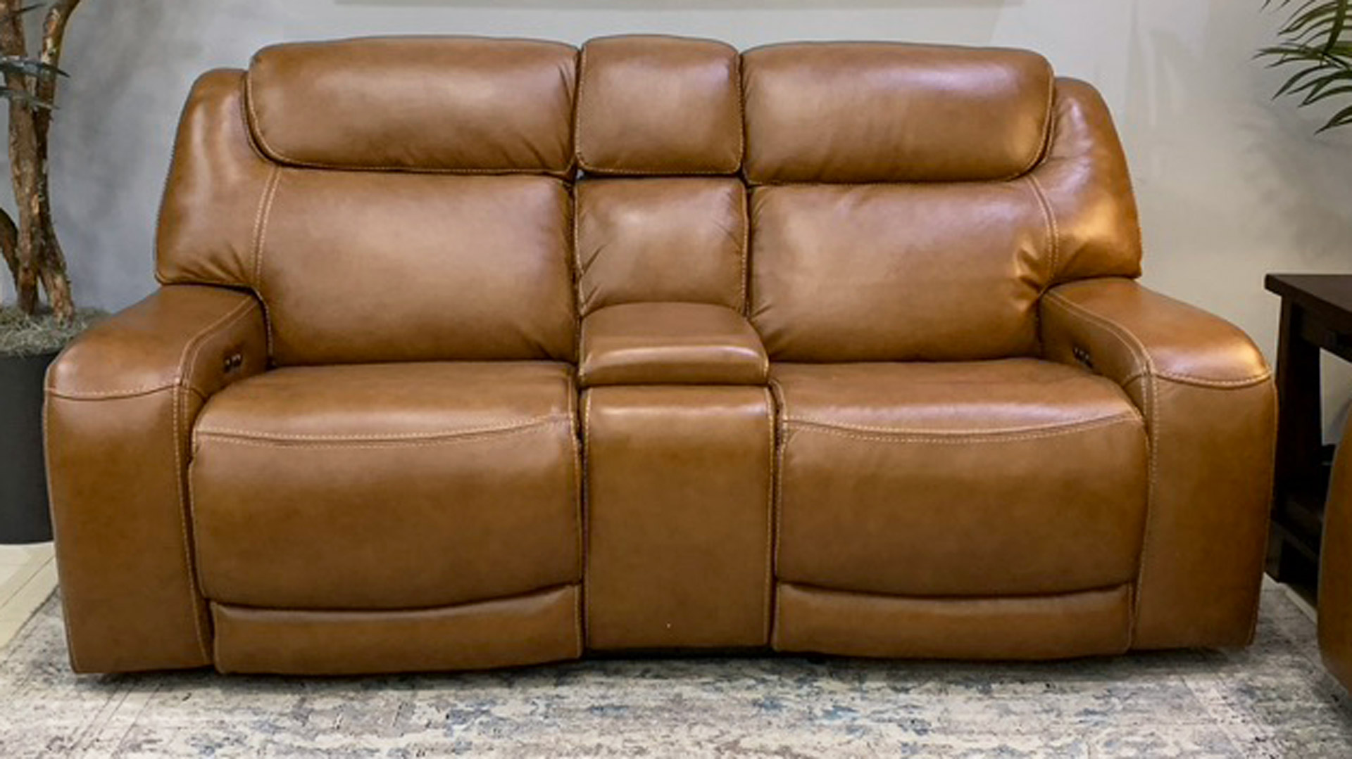 Brown Leather Power Loveseat