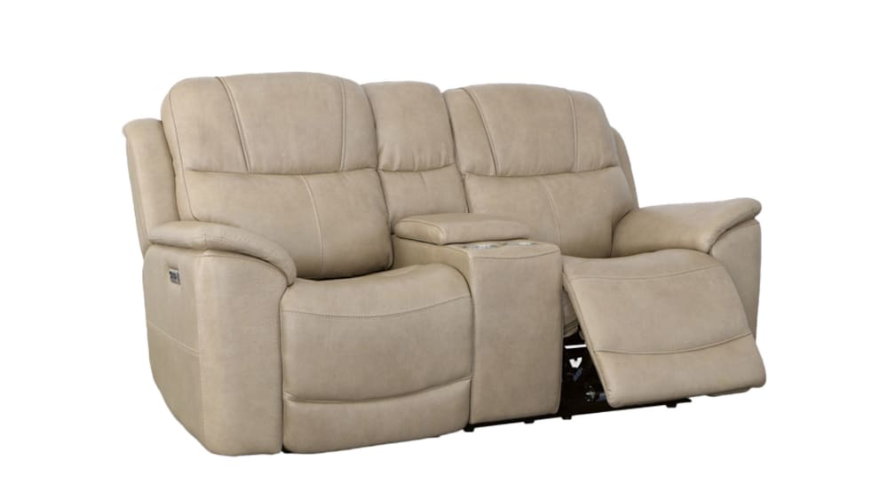 Adobe Leather Power Reclining Loveseat With Console