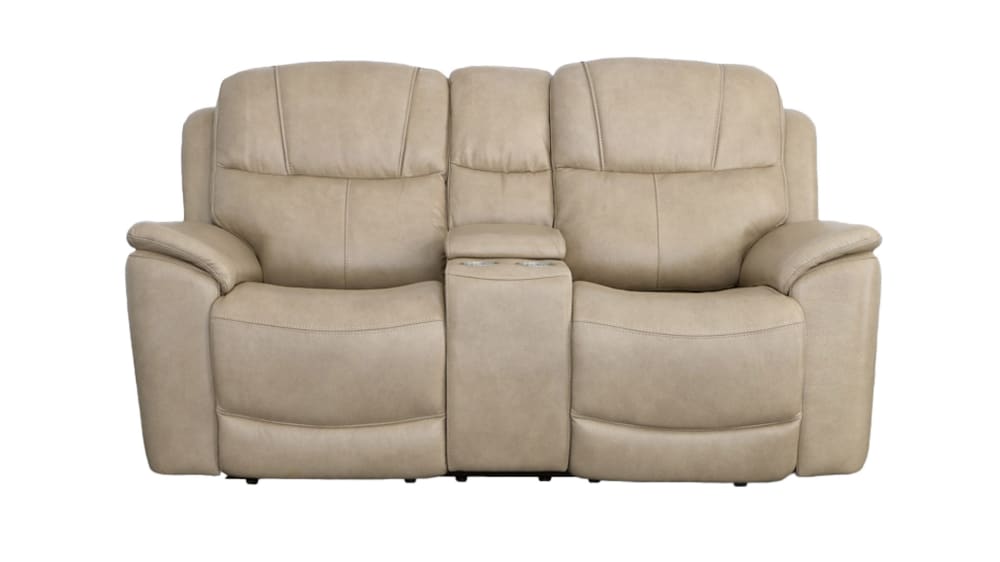 Adobe Leather Power Reclining Loveseat With Console