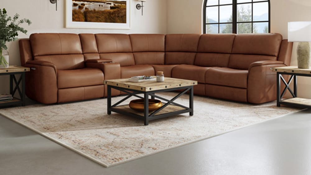 Henry Saddle Brown Leather 6pc Power Reclining Sectional