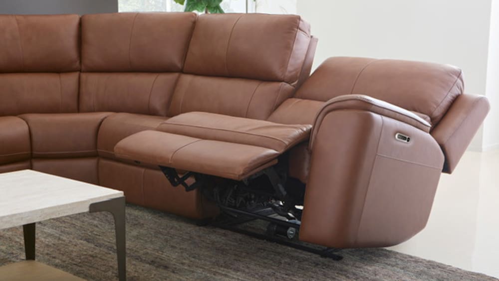 Henry Saddle Brown Leather 6pc Power Reclining Sectional