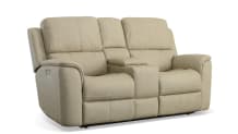 Henry Beige Leather Power Reclining Loveseat With Power Headrest