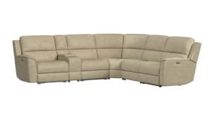 HENRY BEIGE POWER  LEATHER RECLINING SECTIONAL