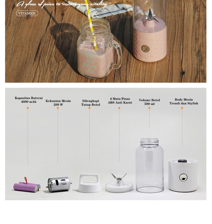 Jual ORIGINAL Vitamer Rechargeable Portable JuicerBlender 500ml