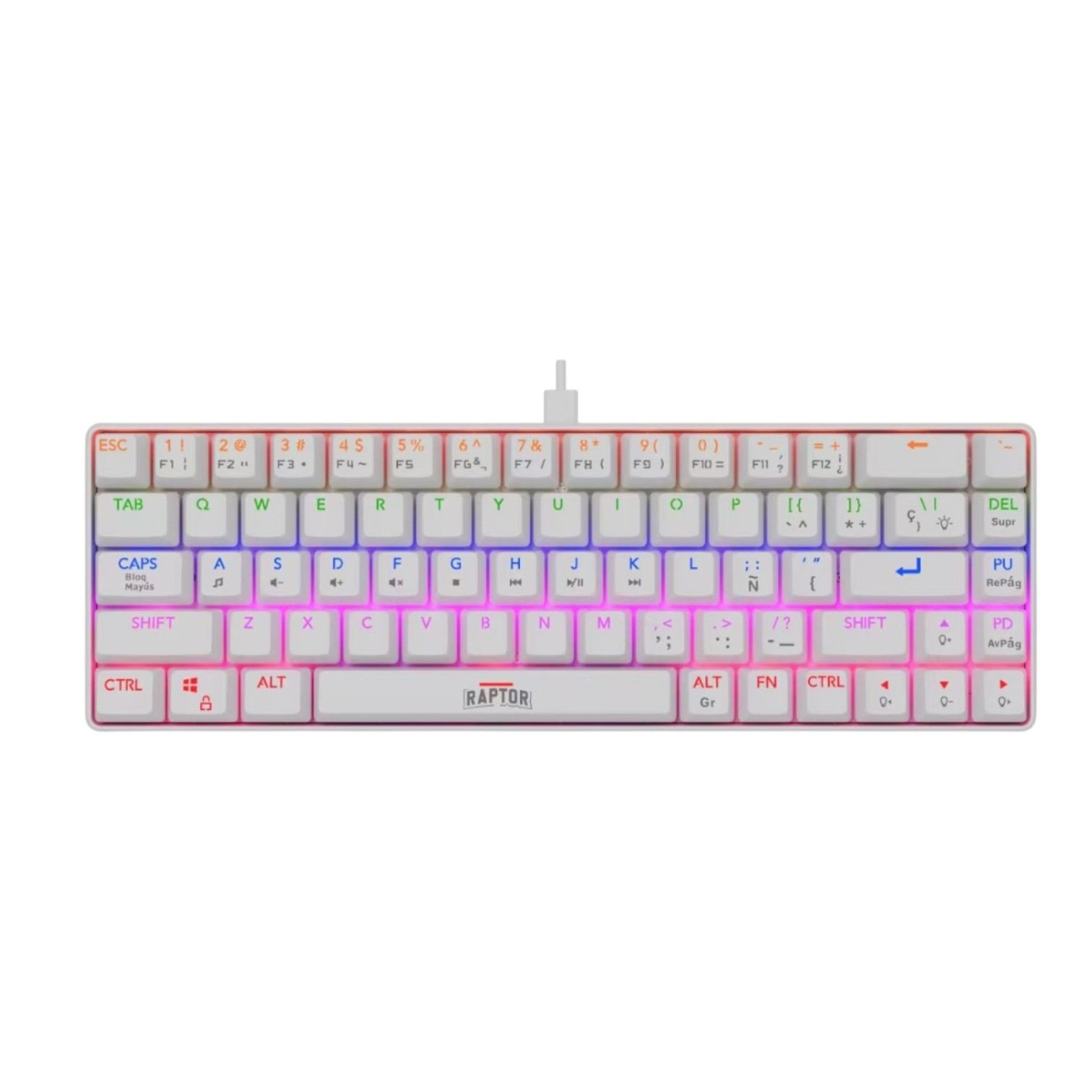 Teclado Gamer Raptor Fireclaw M68 Mecanico Retroiluminado Switch Red Blanco