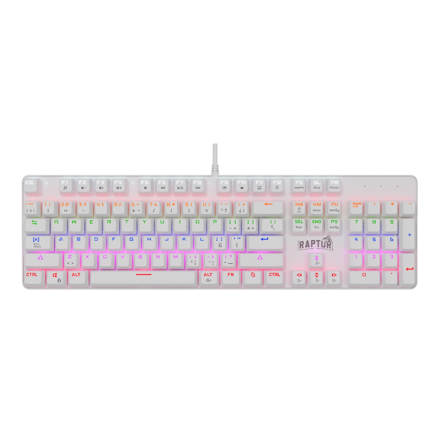 Teclado Gamer Raptor Fireclaw M104 Mecanico Retroiluminado Switch Red Outemu Blanco