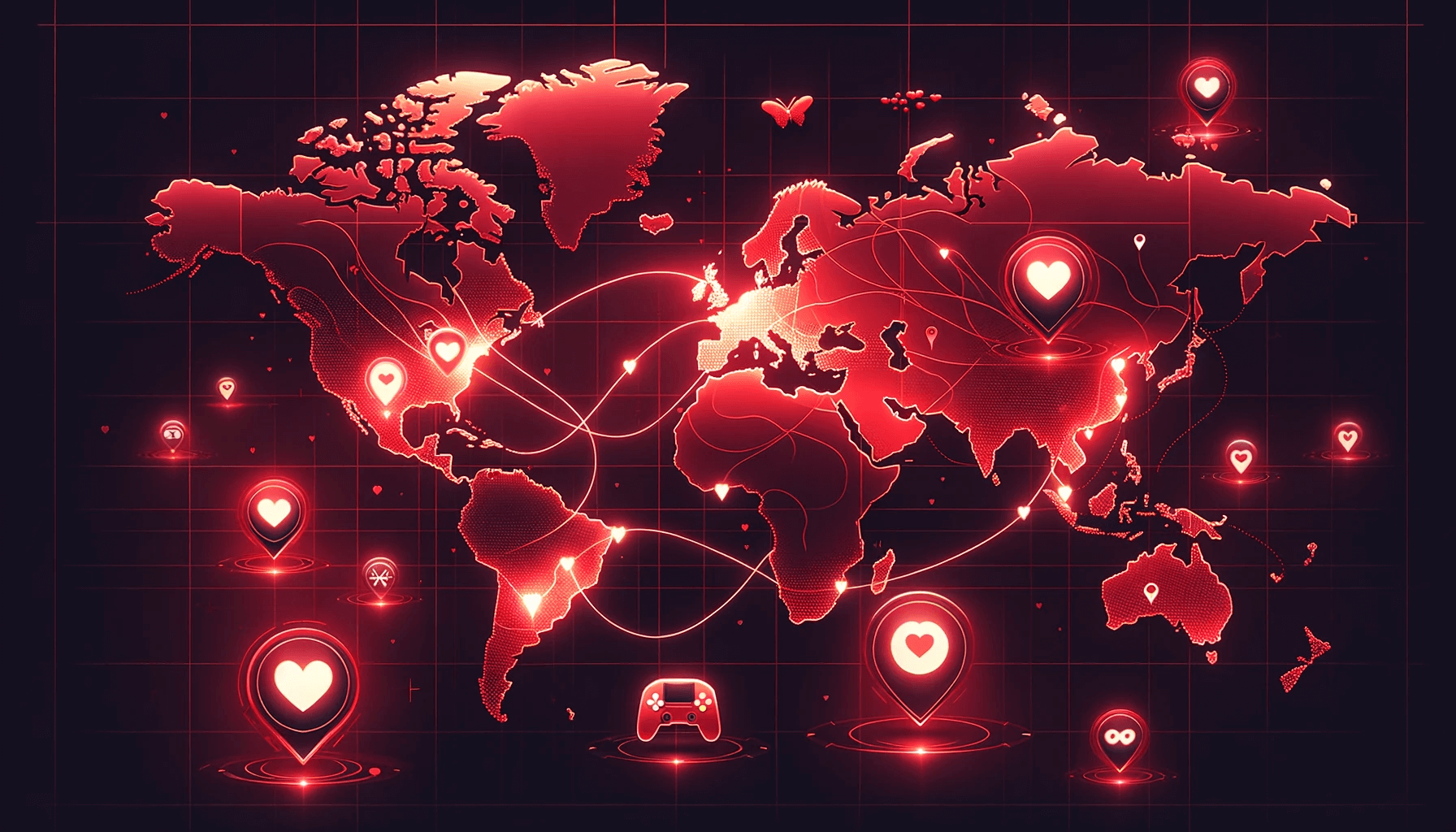 Map with gaming tokens, representing finding love in a dating site for gamers