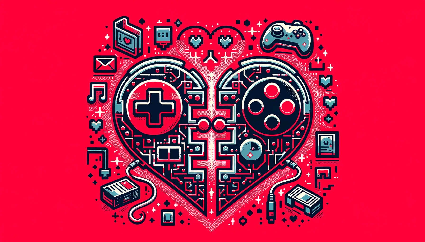 Heart-shaped gaming icons symbolising love and dating for gamers