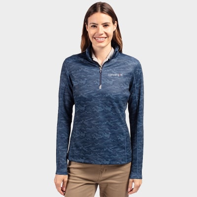 Cutter & Buck Traverse Camo Print Stretch Quarter Zip Womens Pullover
