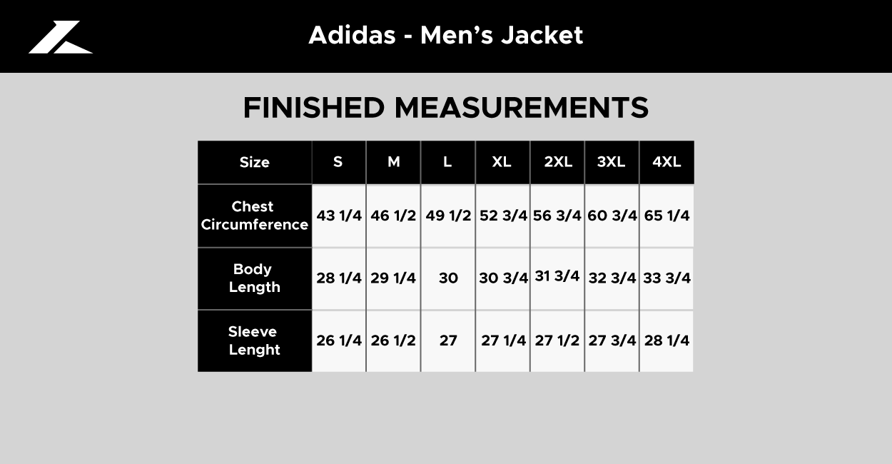 Size chart for Adidas Men's Jacket