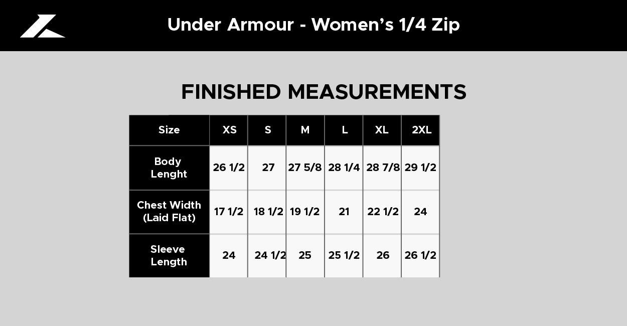 Size chart for Under Armour Women's 1/4 Zip