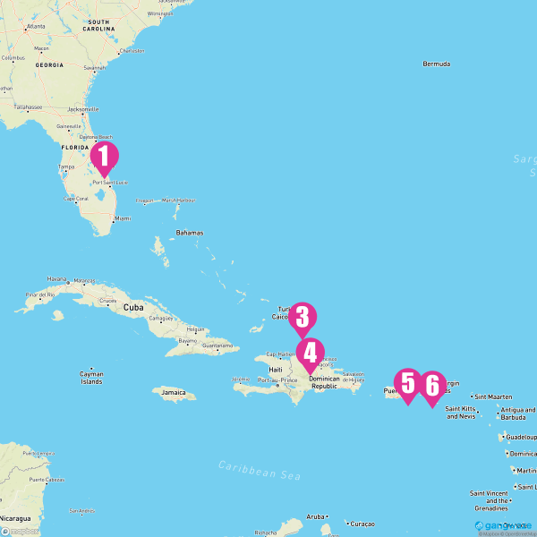 Carnival Mardi Gras July 6, 2024 Cruise Itinerary Map