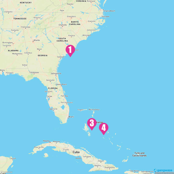 Carnival Sunshine August 14, 2023 Cruise Itinerary Map