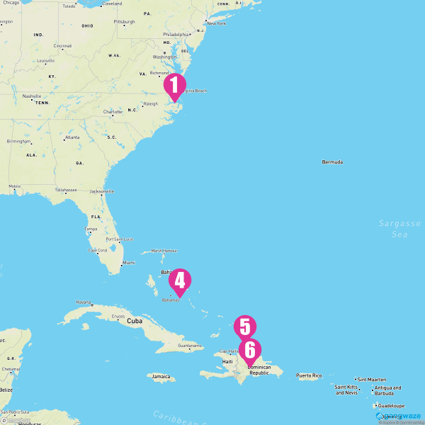 Carnival Sunshine January 10, 2026 Cruise Itinerary Map