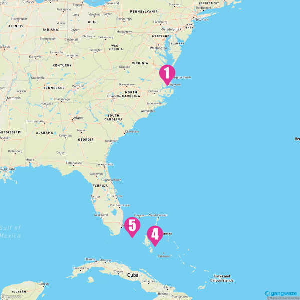 Carnival Sunshine October 26, 2025 Cruise Itinerary Map