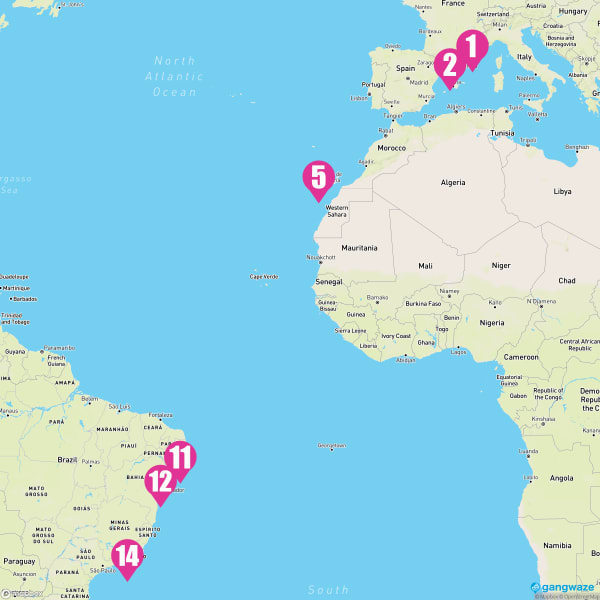 Costa Fascinosa November 21, 2023 Cruise Itinerary Map