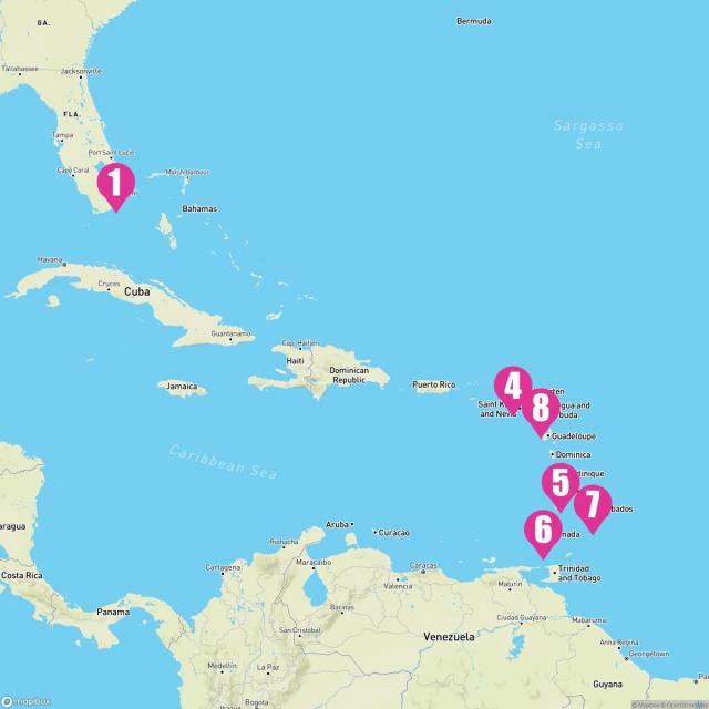 Celebrity Beyond - February 14, 2025 Itinerary Map with Port Markers