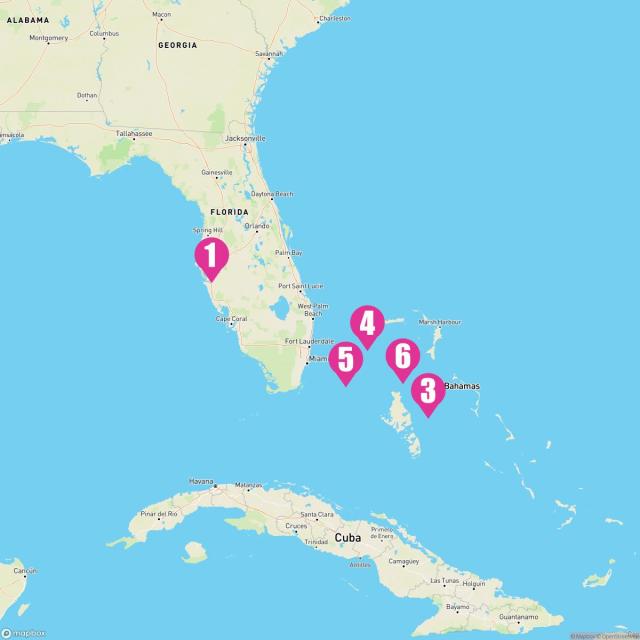 Radiance of the Seas - January 25, 2025 Itinerary Map with Port Markers