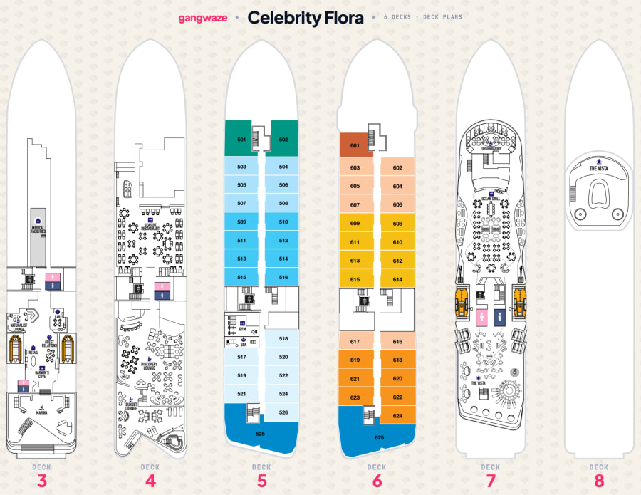 Celebrity Flora deck plans overview PDF, page 1