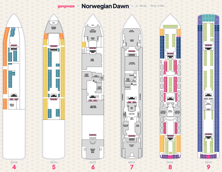 Norwegian Dawn deck plans overview PDF, page 1