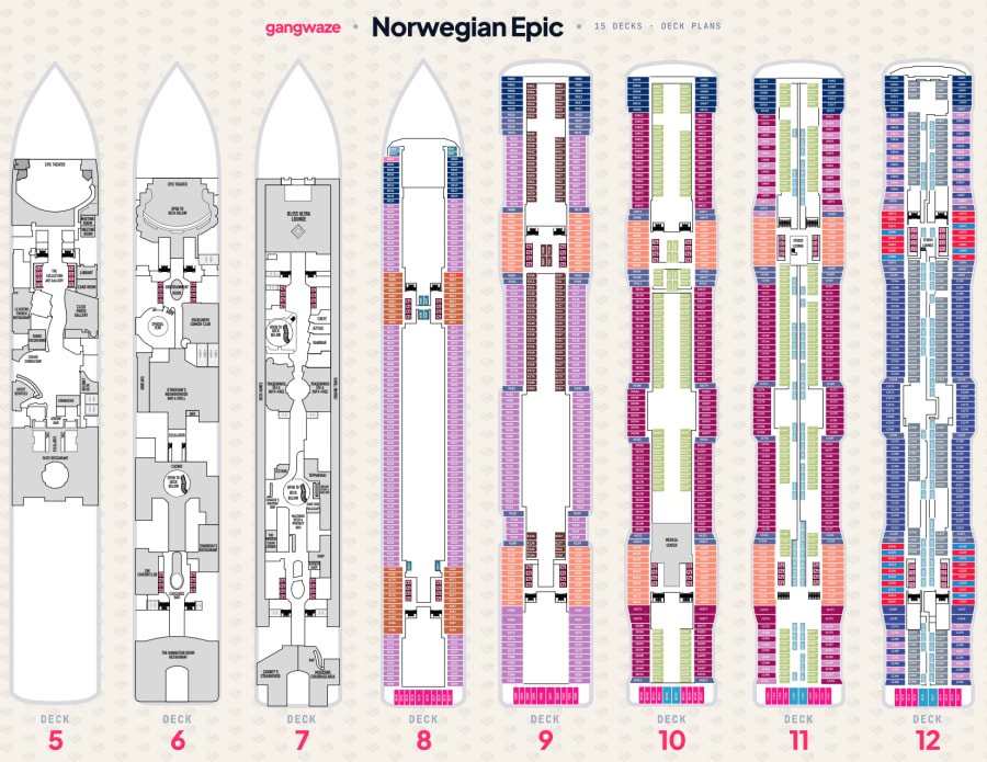 Norwegian Epic deck plans overview PDF, page 1