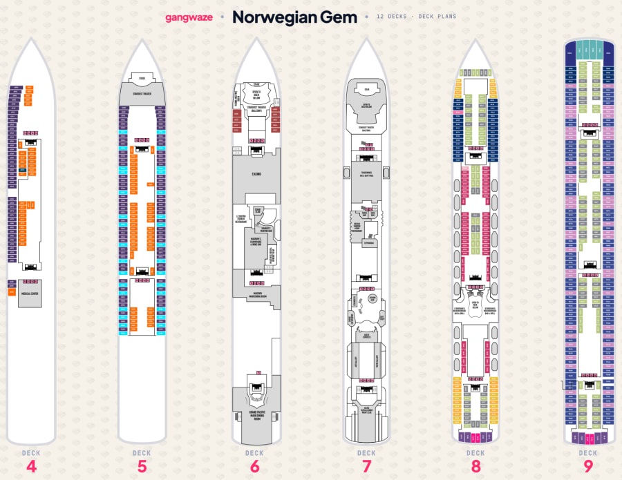 Norwegian Gem deck plans overview PDF, page 1