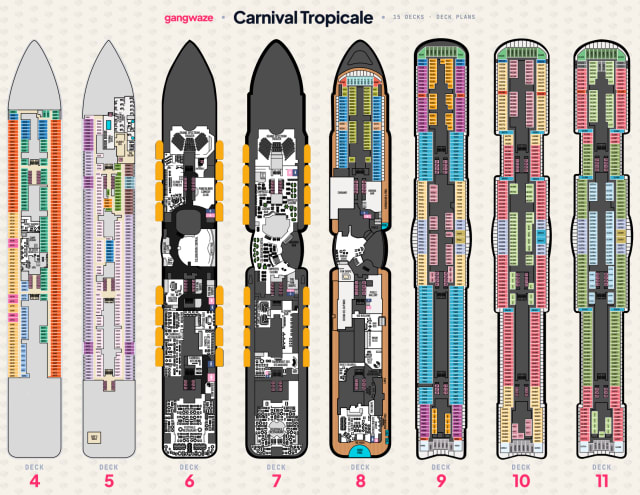 Carnival Tropicale deck plans, all decks on one page