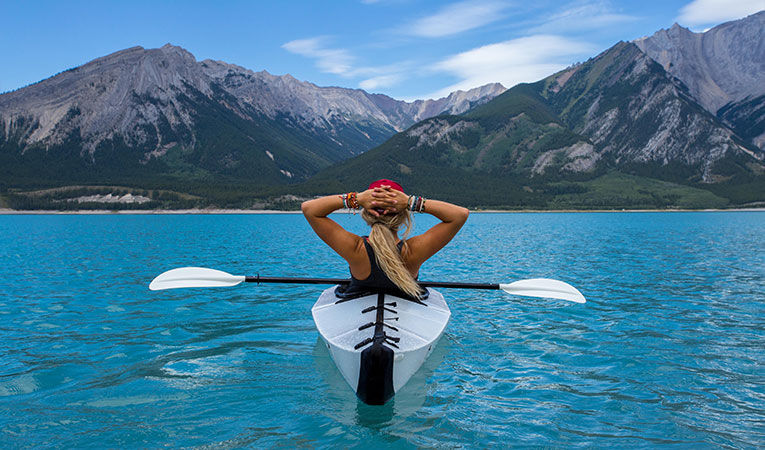 Girl in kayak while studying abroad