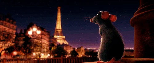 Gif, Ratatouille, Remy looking at Eiffel tower lit up