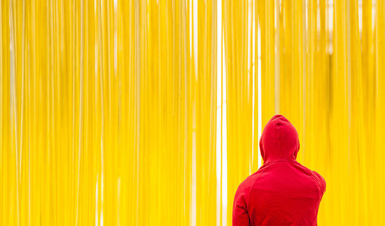 guy pensively staring at yellow all