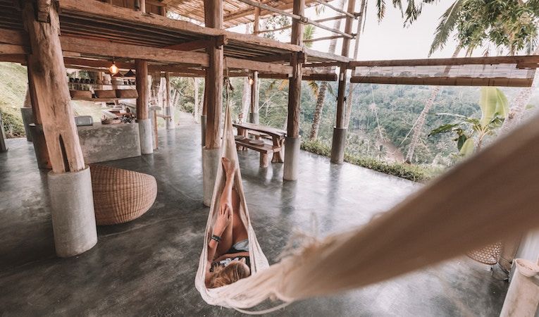 girl lying in hammock