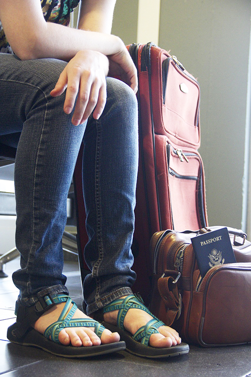 A passenger and her luggages