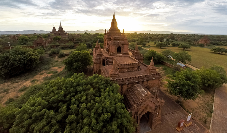 Sunset over the temples of Bagan in Myanmar