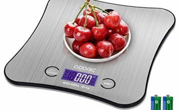 Kitchen Weighing Scales Digital, Adoric Cooking Scales Stainless Premium Steel Larger Platform Can Hang on The Wall (Silver)