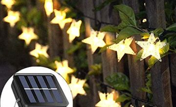 Solar String Lights Garden, 23ft 50 LED Star Fairy Lights Outdoor Solar Powered Led Star String Light Waterproof 8 Modes Decorative Light for Garden Patio Yard Home Wedding Party, Cool White