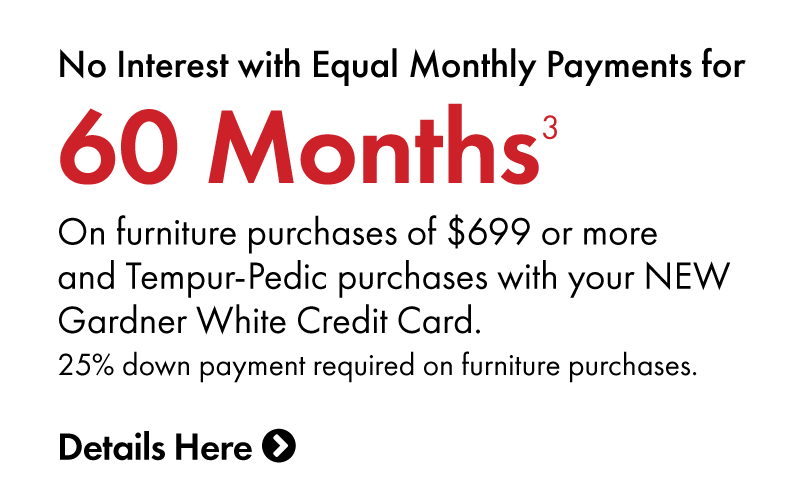 No interest payments with equal monthly payments for 60 months