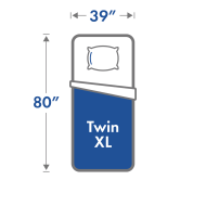 Twin XL size mattress with dimensions, 39" x 80"