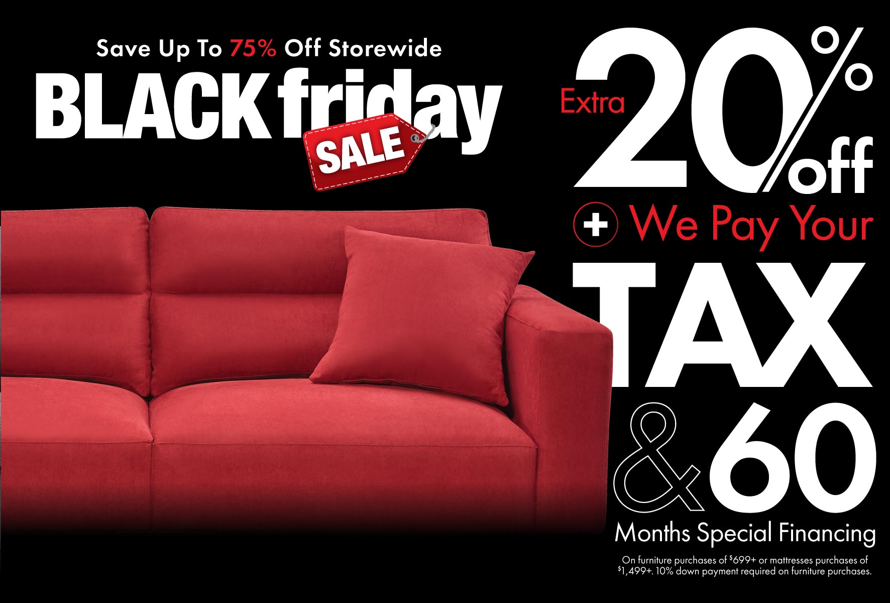 Red sofa with text over it (following below)