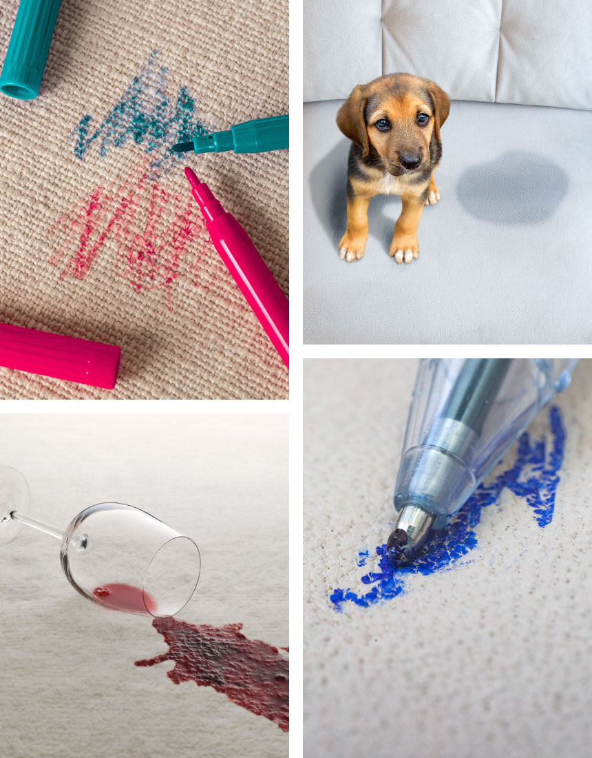 Image mosaic featuring various types of marks and stains on furniture.